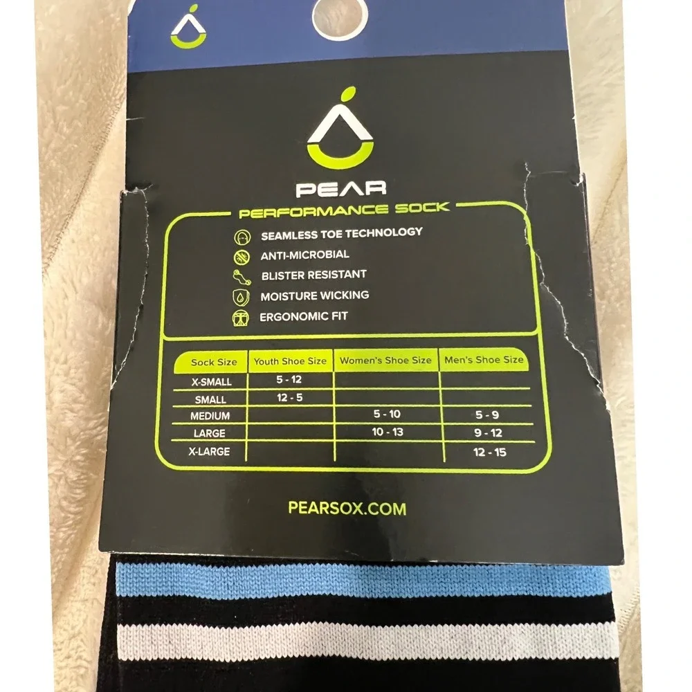 Pear Performance Socks Mens Large Black‎ Blue White Striped Over Calf Soccer NEW